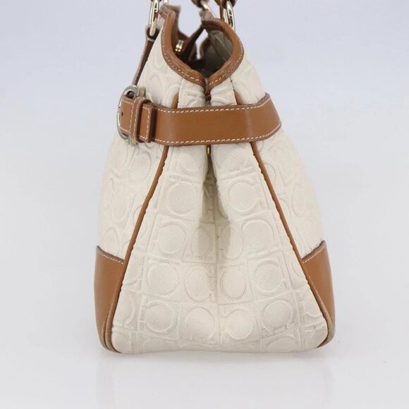 Salvatore Ferragamo Gancini Hand Bag Leather Ivory Gold Auth 147963 - Picture 5 of 16